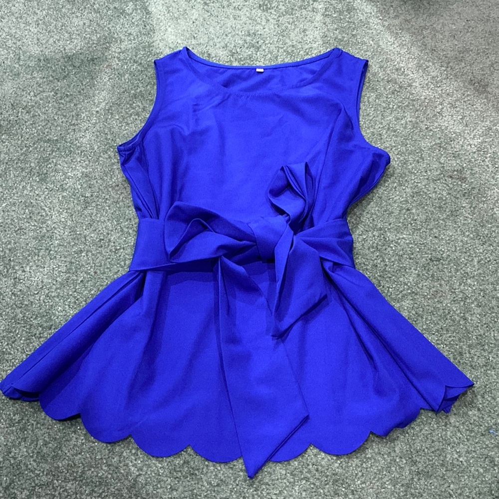 Women's royal blue dress tank with sash belt. Size medium.